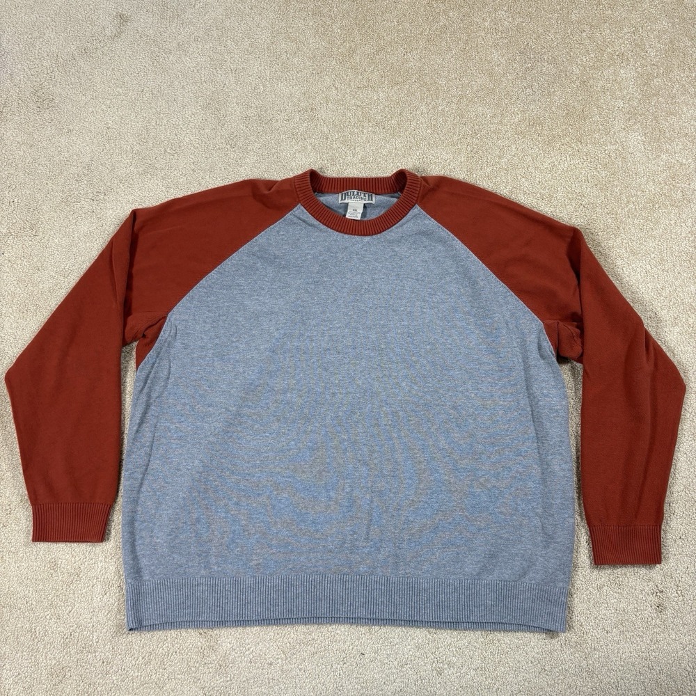 Duluth Trading Co Sweater Mens 3XL Gray Red Raglan Crewneck Cotton Knit Pullover